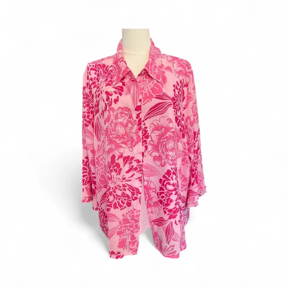 ππΈ EUC WHITE STAG PLUS Pink Tank & Floral Blouse Set | Sz 18W/20W - Picture 2 of 7